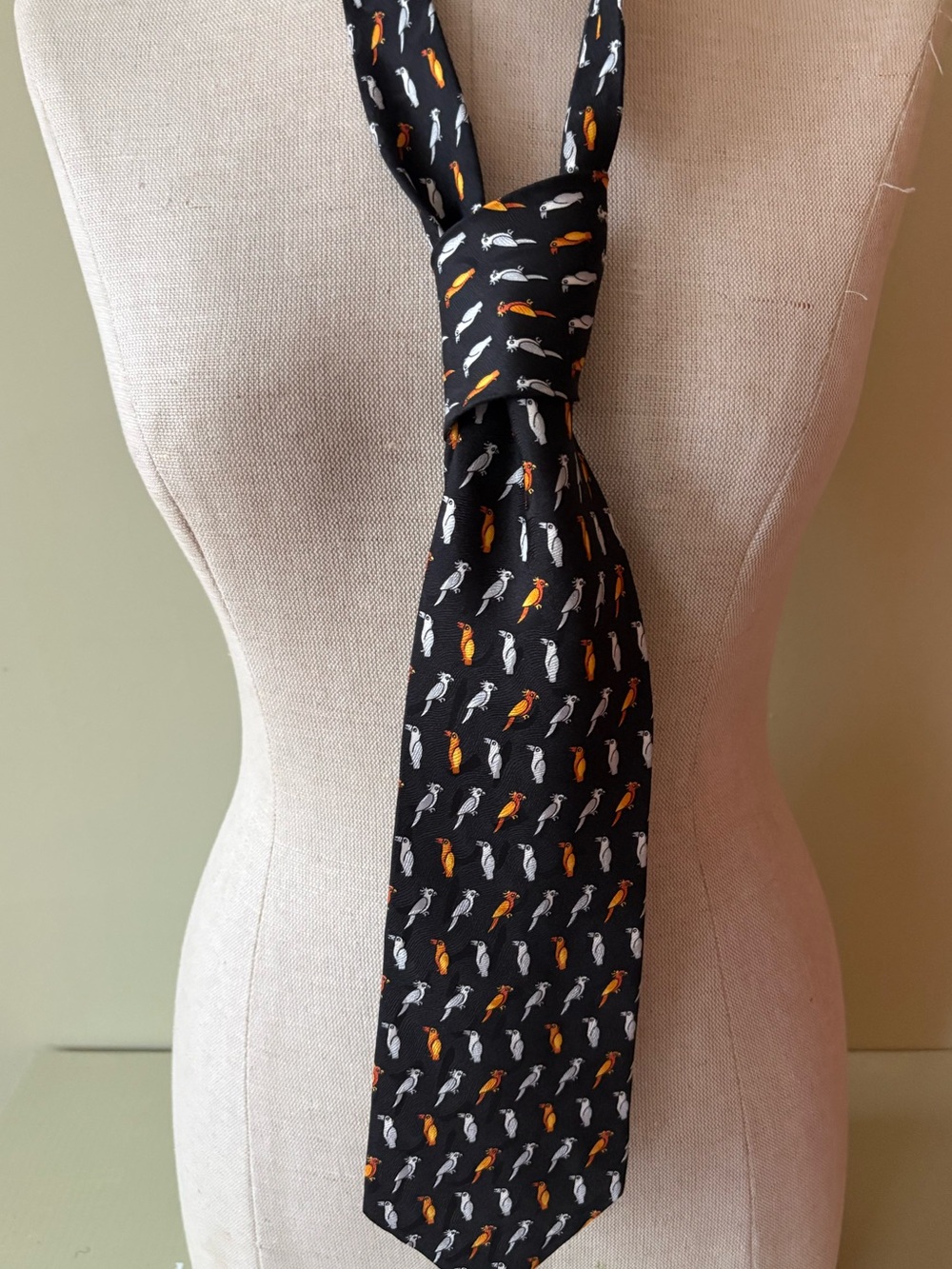 Dion Collection Black Tie  Orange White Parrot silk